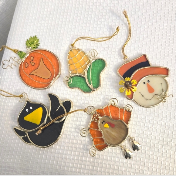 Fall Stained Glass Suncatchers Window Hanging Pumpkin Scarecrow Crow Turkey - Picture 1 of 8